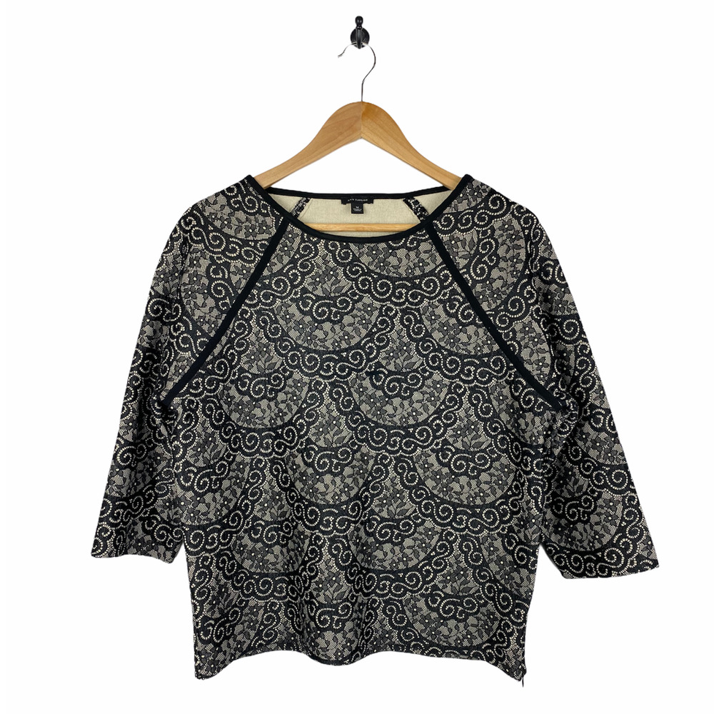 Ann Taylor Lace Black Tan Blouse Size Medium